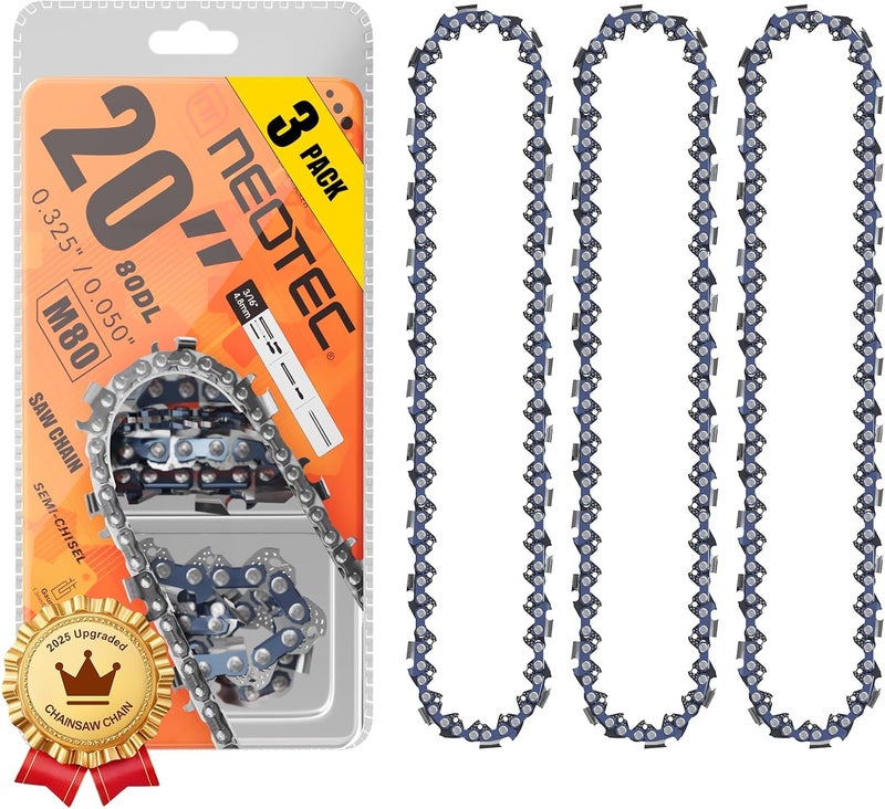 NEO-TEC 20 Inch Chainsaw Chain, .325" Pitch, .050" Gauge, 80 Drive Links Fits for Husqvarna 450 (Rancher), 545 (Rancher), 550 (XP), Craftsman, Jonsered (3 Chains) - Image 1